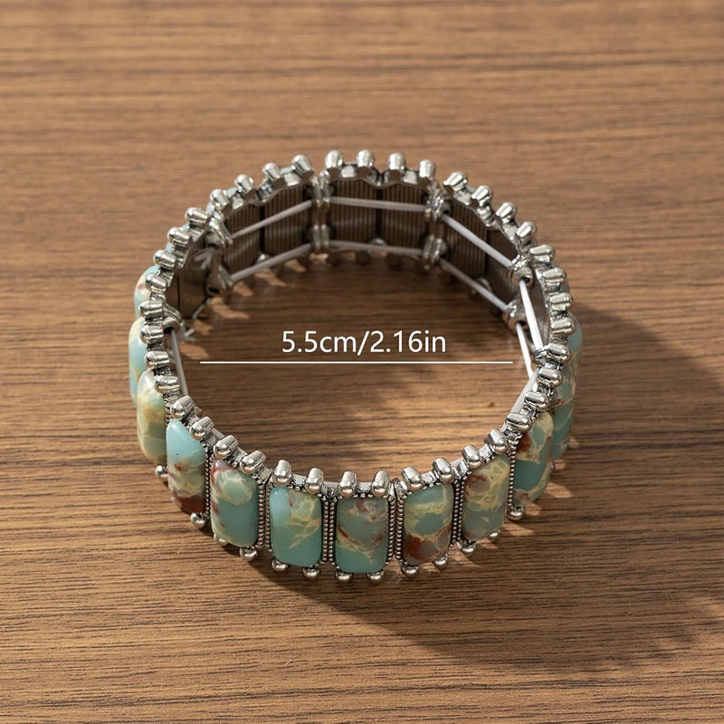 JMScape 4 PCS Western Turquoise Jewelry for Women Boho Vintage Navajo Pearl Necklace Earring Bracelet Ring Set Country Cowgirl Accessories for Gift - Image 5